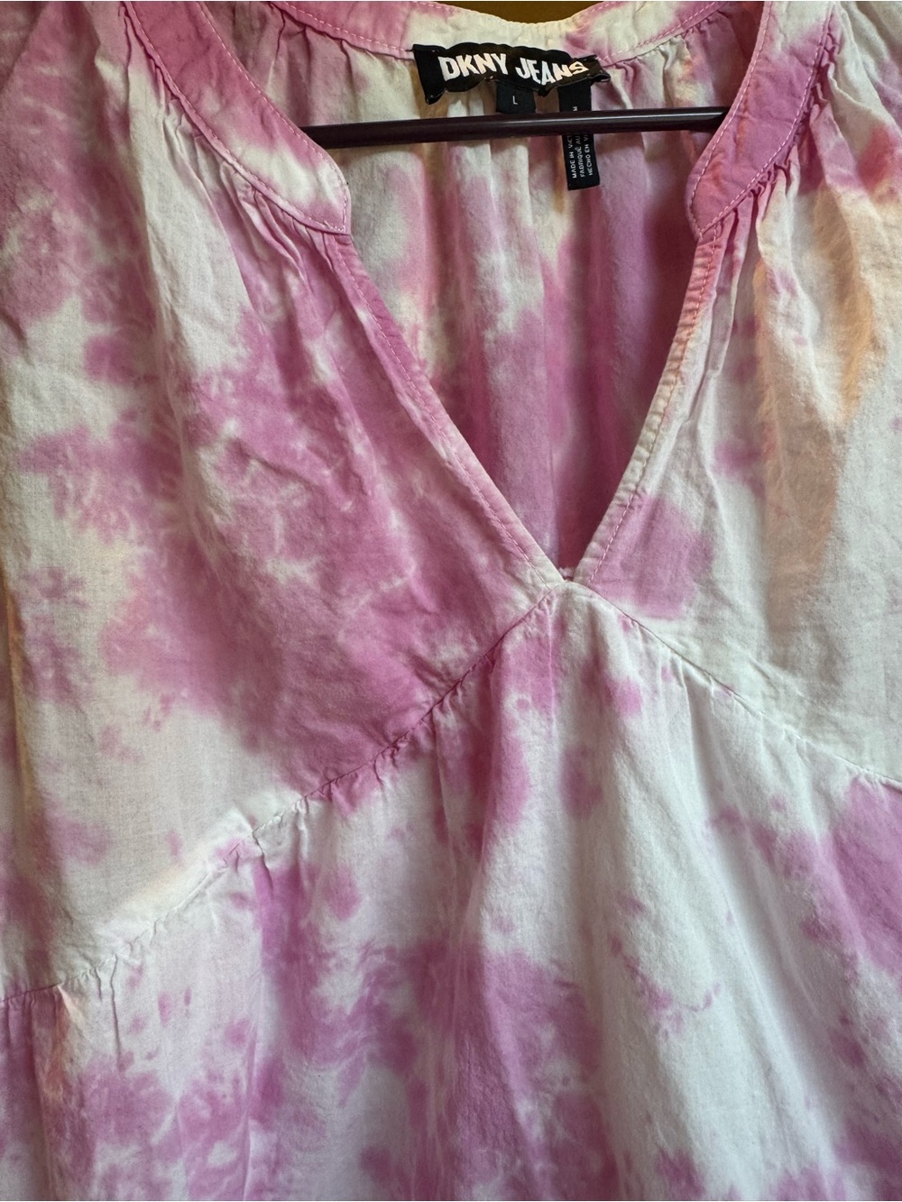 DKNY Pink and White Tie-Dye Tiered Sleeveless Dress - Picture 5 of 6